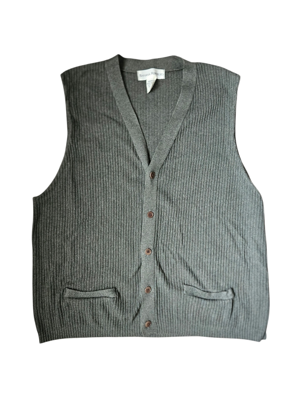 BANANA REPUBLIC Olive Green Ribbed Cotton Button Down Vest | SZ L